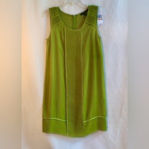Kenneth Cole lime green mini shift-dress. Pretty pleated details. Size SP, NWT